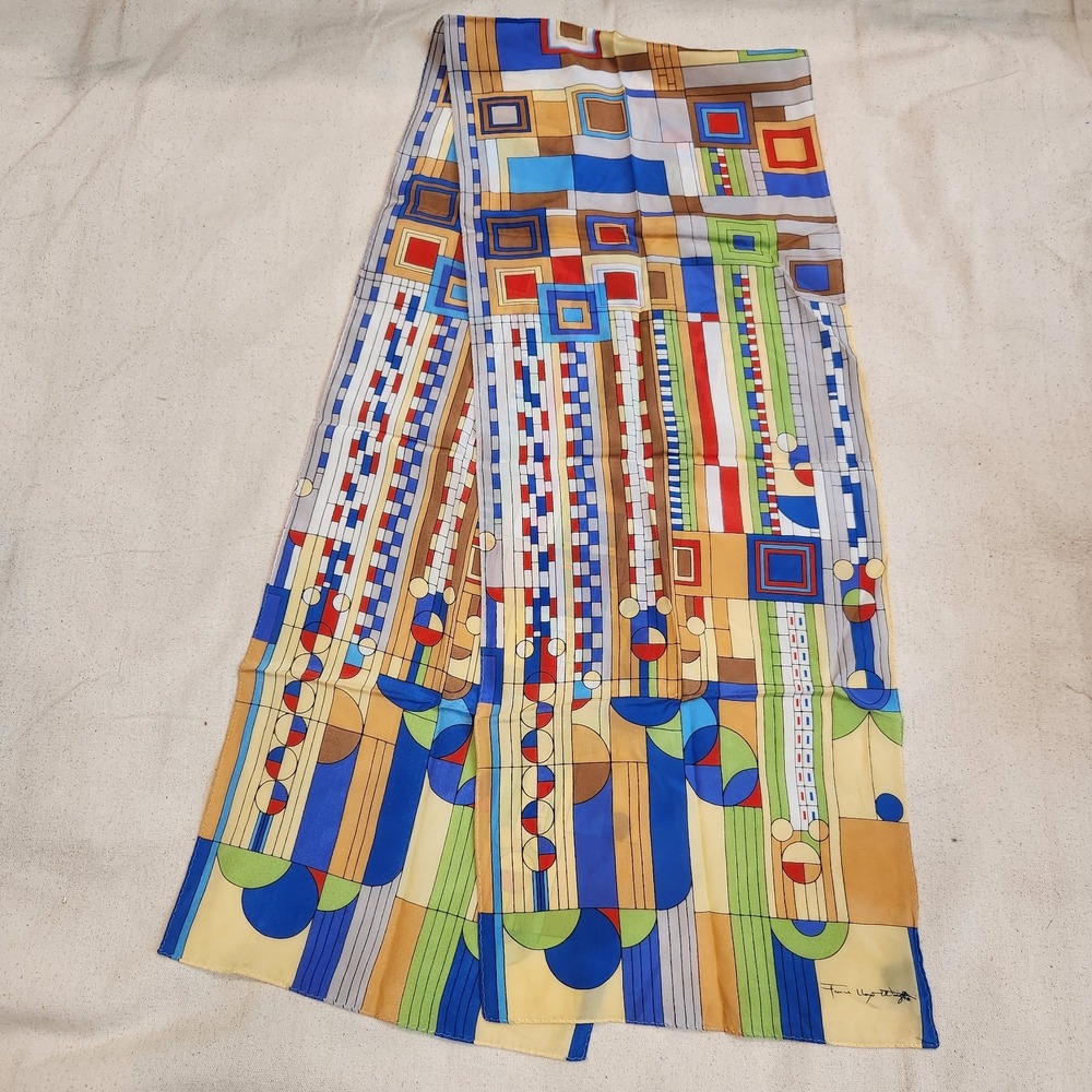 Frank Lloyd Wright Foundation MoMA 100% Silk Geometric Art Scarf Multicolor